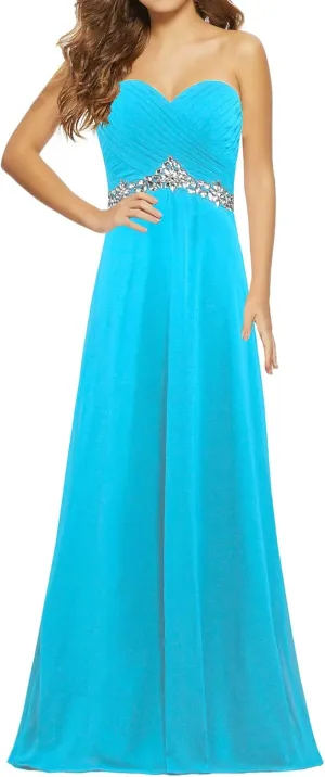 Women's Formal Crystal Chiffon Evening Dresses Long Prom Gowns