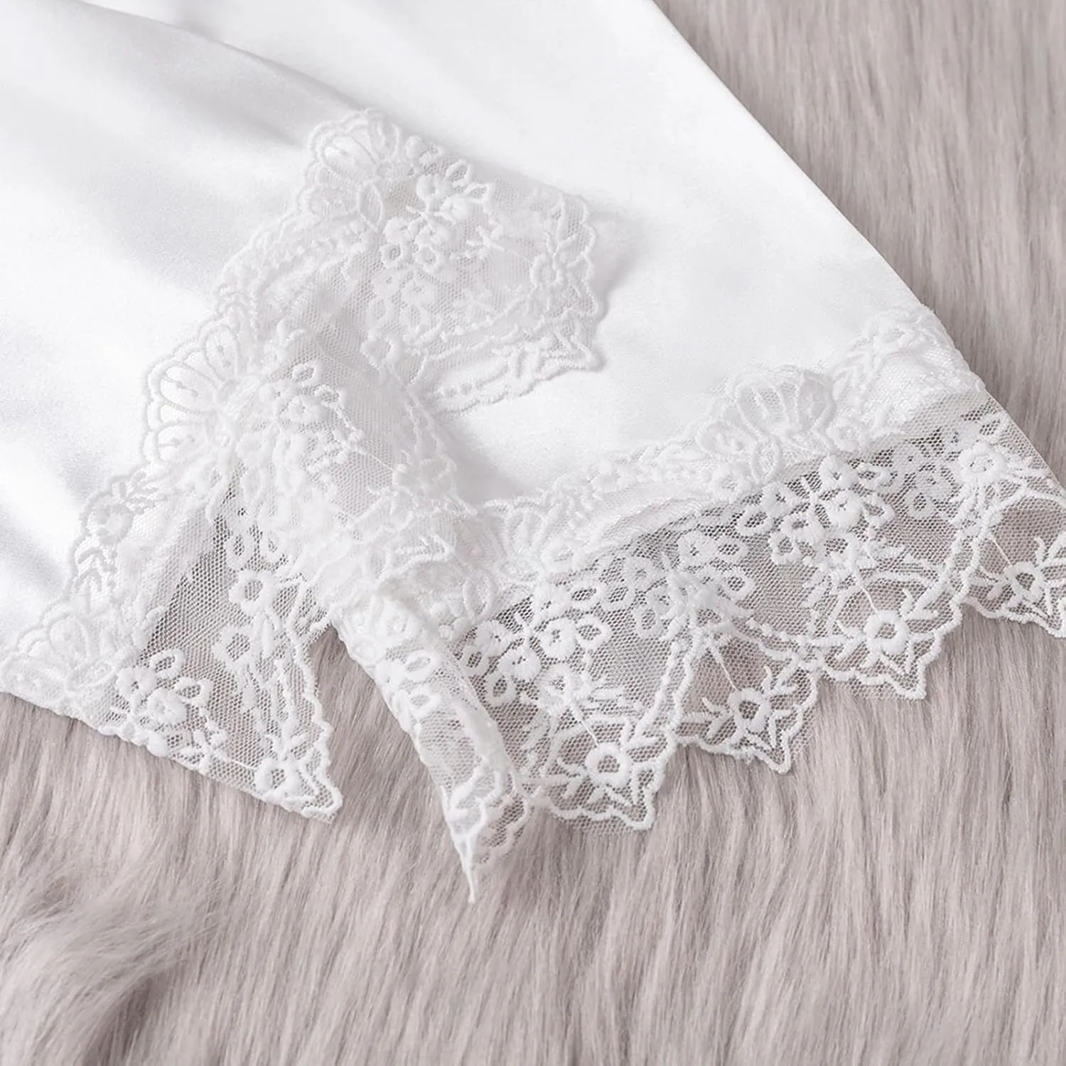 Women's Lace Trim Silk Pajamas 5Pcs Sleepwear Camisole Nightgown Satin Robe Cami Shorts Pj Sets Loungewear Nighty