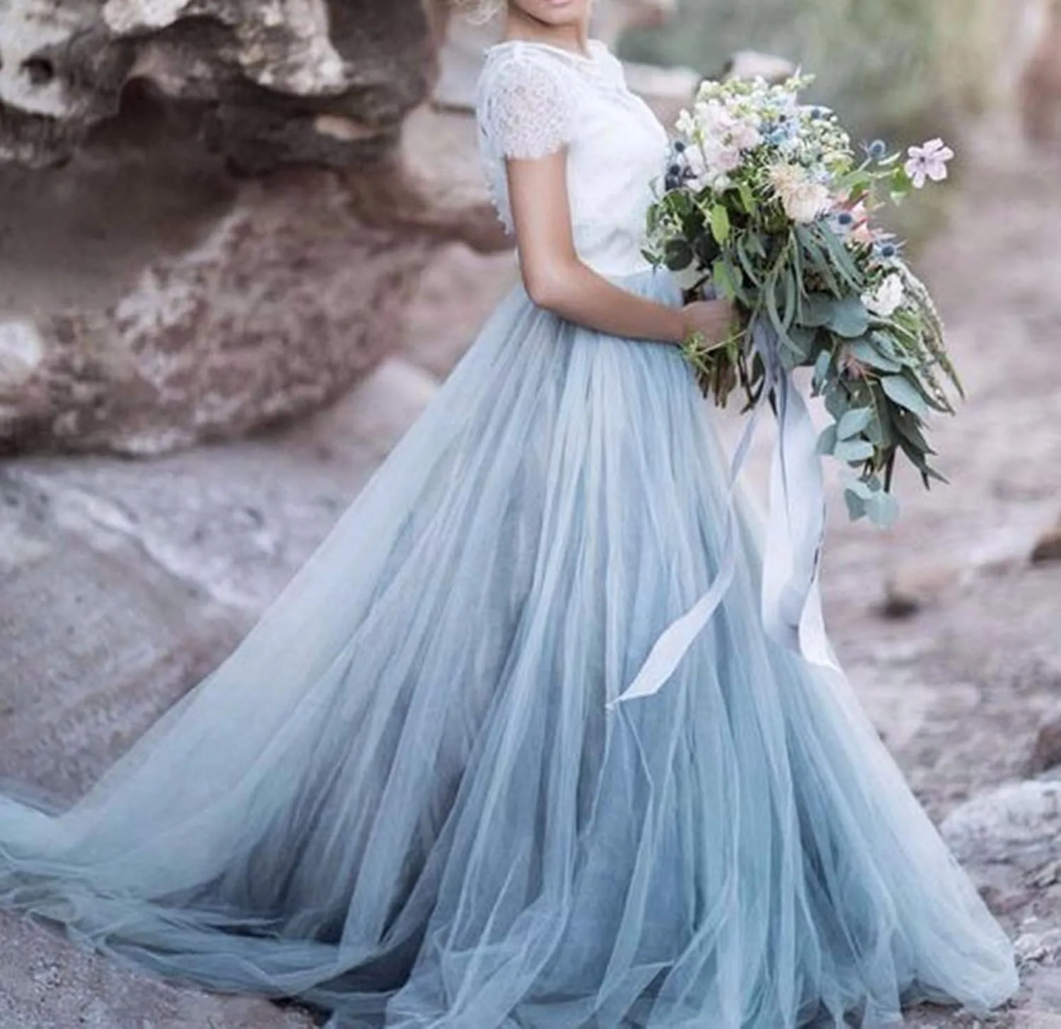 Women's Long Tulle Skirt Ball Gown Wedding Skirt with Long Train for Prom Bridal Overskirt Maxi