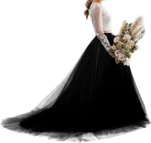 Women's Long Tulle Skirt Ball Gown Wedding Skirt with Long Train for Prom Bridal Overskirt Maxi
