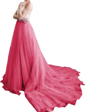 Women's Long Tulle Skirt Wedding Skirt with Long Train for Prom Bridal Overskirt Bridesmaid Maxi Ball Gown