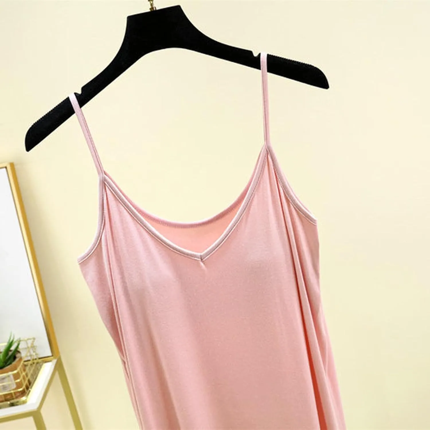 Womens Modal Nightgown Full Slip Midi Loose Dress Built in Padded Bra Sexy Spaghetti Strap Mini Cami Tank Sleepwear