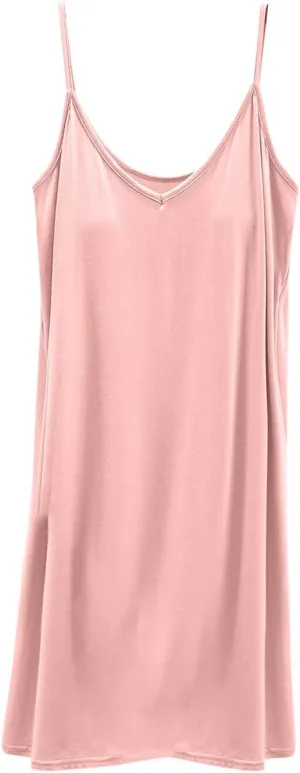 Womens Modal Nightgown Full Slip Midi Loose Dress Built in Padded Bra Sexy Spaghetti Strap Mini Cami Tank Sleepwear