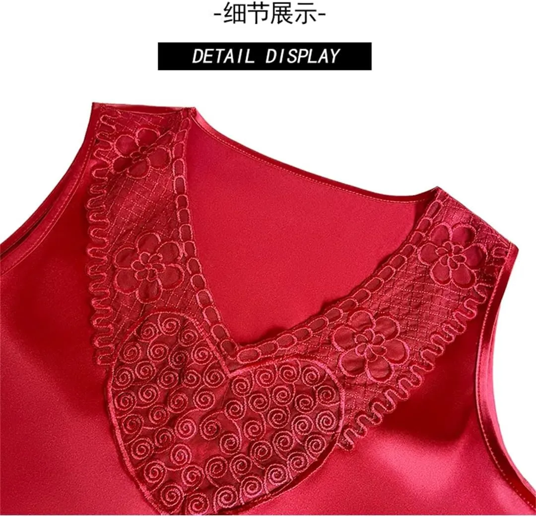 Women's Office Tank Tops Spring Summer Camisole Sleeveless Silk Satin Lace Vest