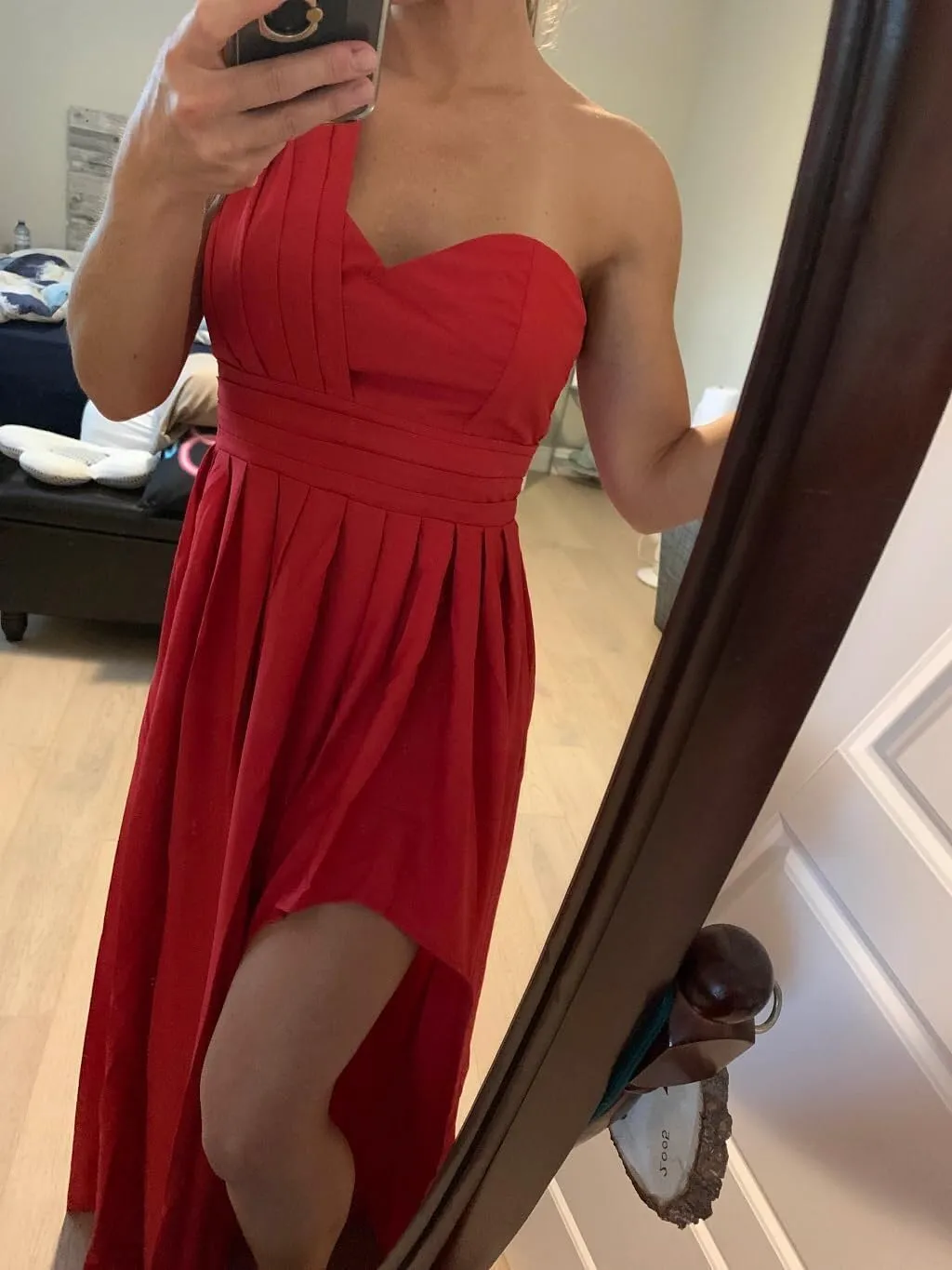Women's One Shoulder Bridesmaid Dresses High Low Chiffon Formal Evening Gowns with Slit