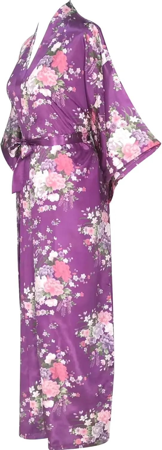 Women's Satin Kimono Robes, Bathrobes, Pajamas, Loungewear - Floral Pattern