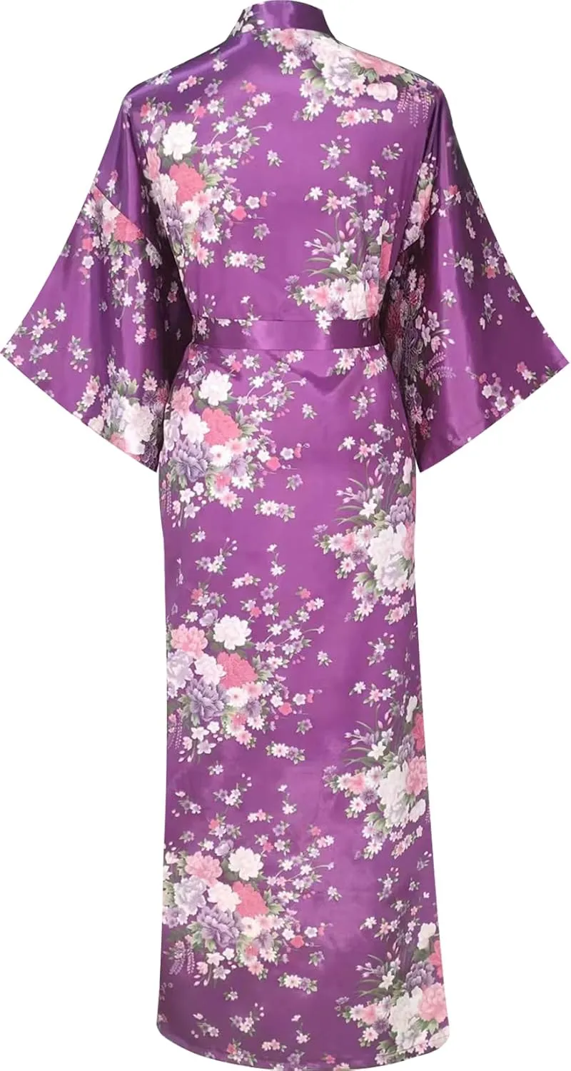 Women's Satin Kimono Robes, Bathrobes, Pajamas, Loungewear - Floral Pattern