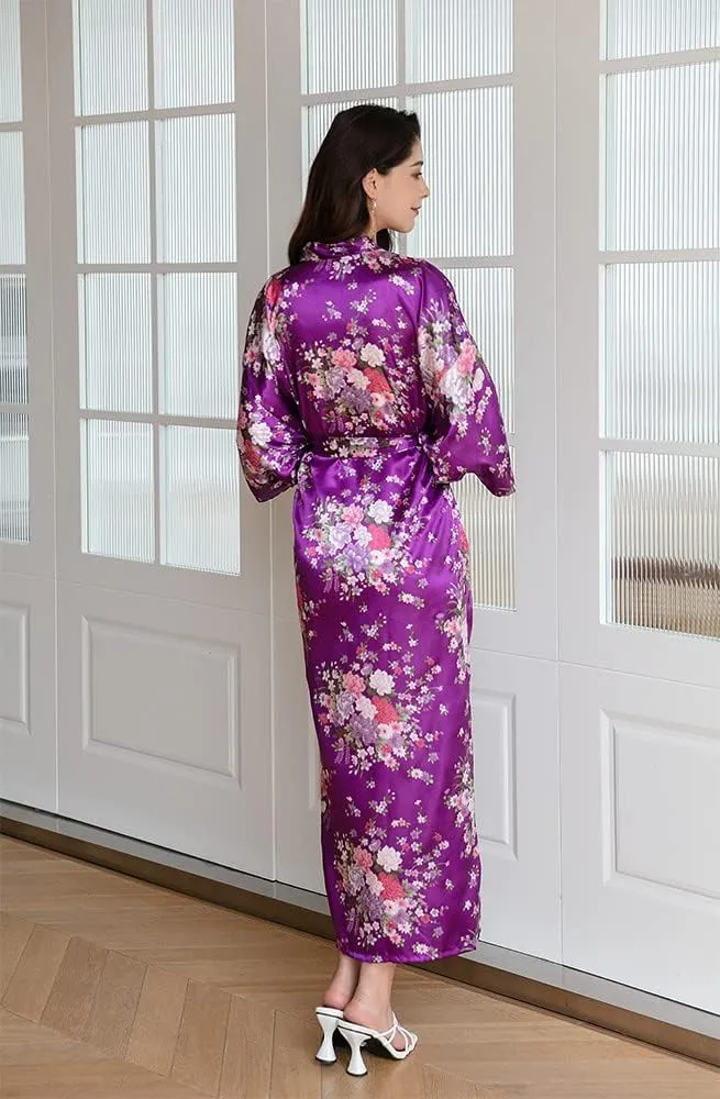 Women's Satin Kimono Robes, Bathrobes, Pajamas, Loungewear - Floral Pattern