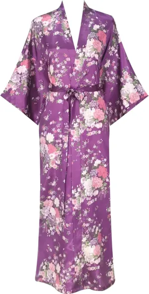 Women's Satin Kimono Robes, Bathrobes, Pajamas, Loungewear - Floral Pattern