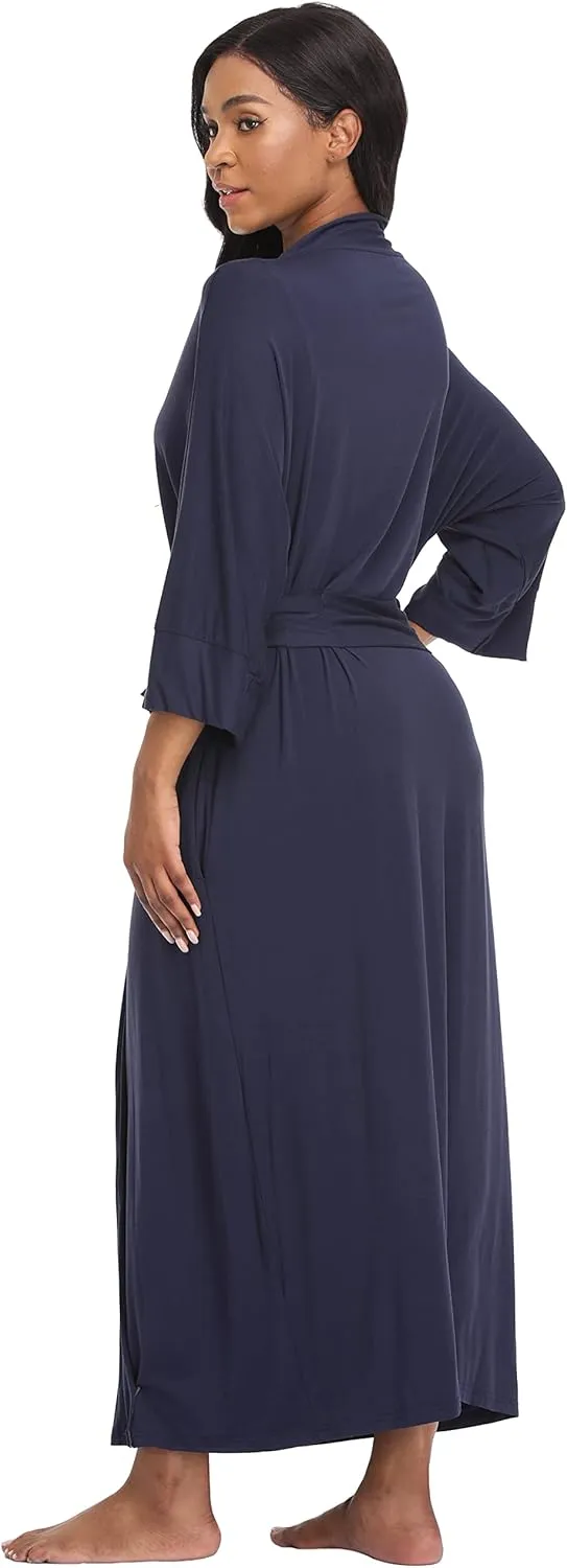 Women's Soft Robes Lightweight Kimono Loungewear Long Nightgown Knit Bathrobe Casual Sleepwear Pajamas with Pockets