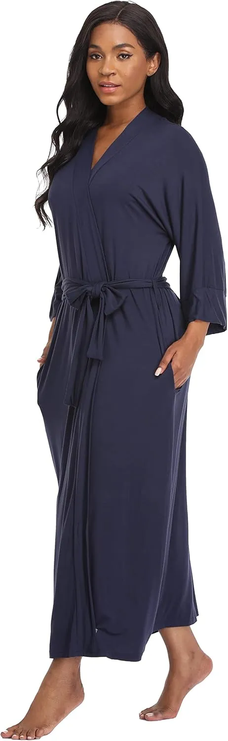 Women's Soft Robes Lightweight Kimono Loungewear Long Nightgown Knit Bathrobe Casual Sleepwear Pajamas with Pockets
