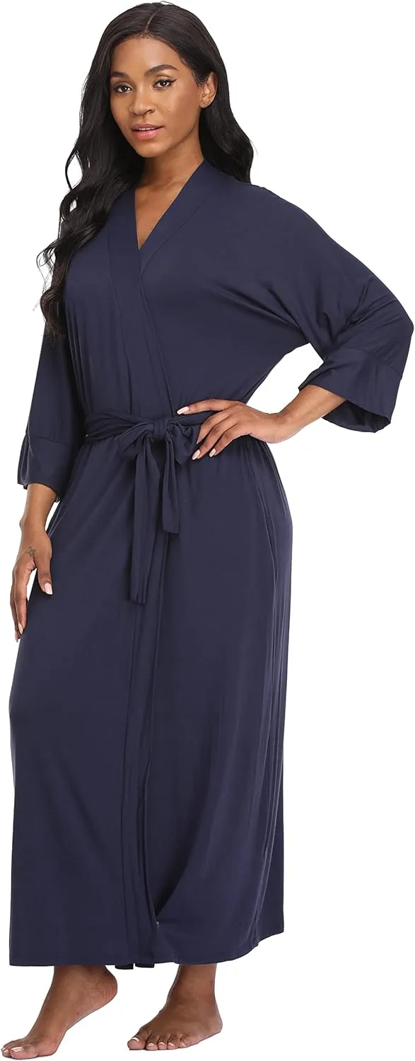 Women's Soft Robes Lightweight Kimono Loungewear Long Nightgown Knit Bathrobe Casual Sleepwear Pajamas with Pockets