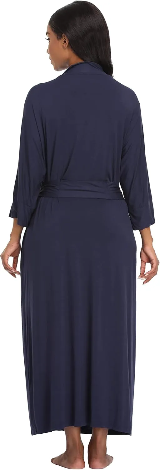 Women's Soft Robes Lightweight Kimono Loungewear Long Nightgown Knit Bathrobe Casual Sleepwear Pajamas with Pockets
