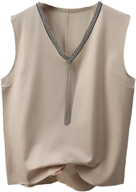 Women's Spring Summer Camisole Tank Tops V Neck Tassel Sleeveless Vest