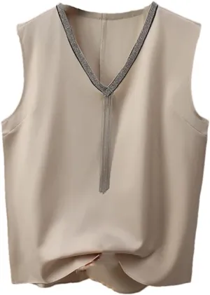 Women's Spring Summer Camisole Tank Tops V Neck Tassel Sleeveless Vest