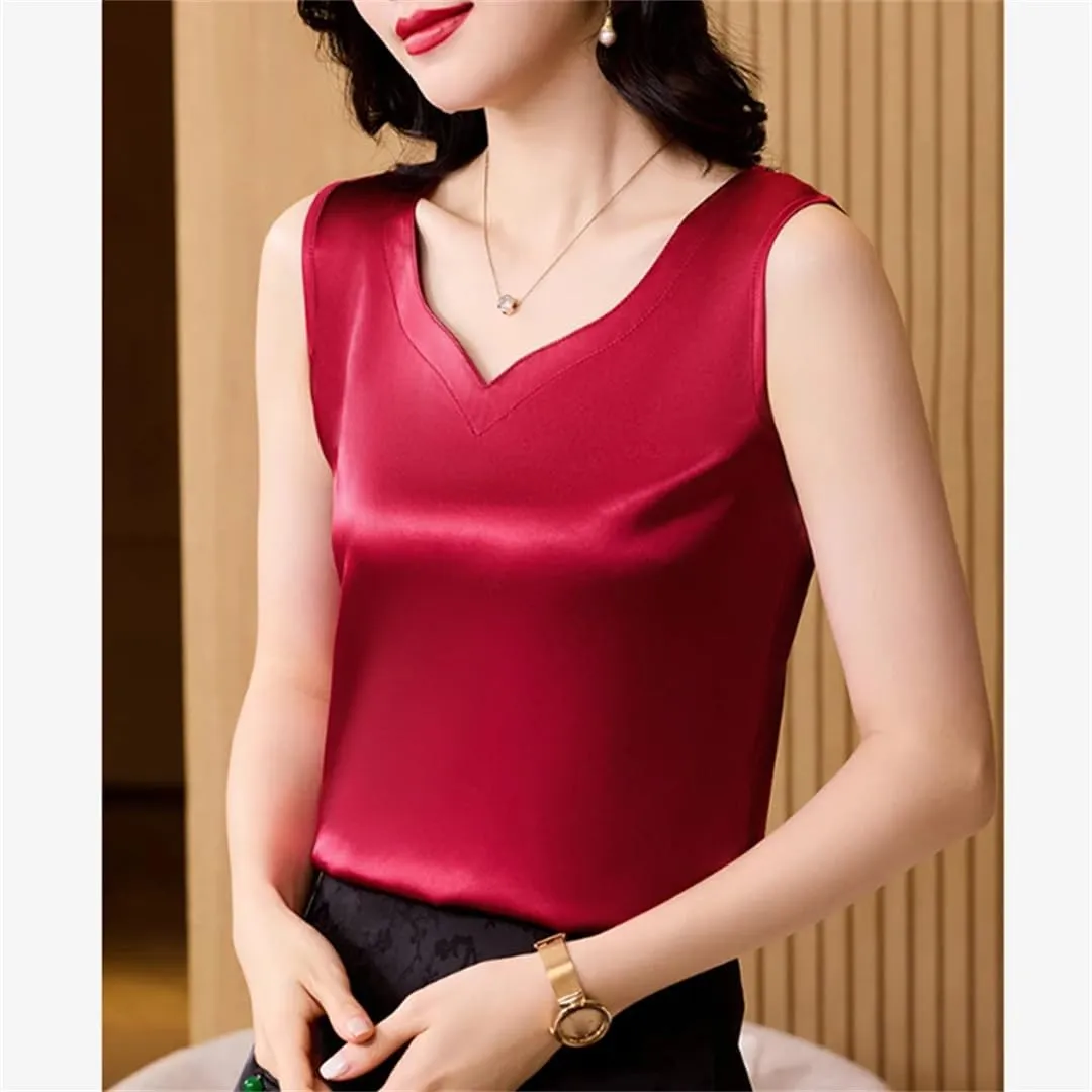 Women's Spring Summer Tank Tops V Neck Lace Splicing Mesh Vest Shirt Camisole