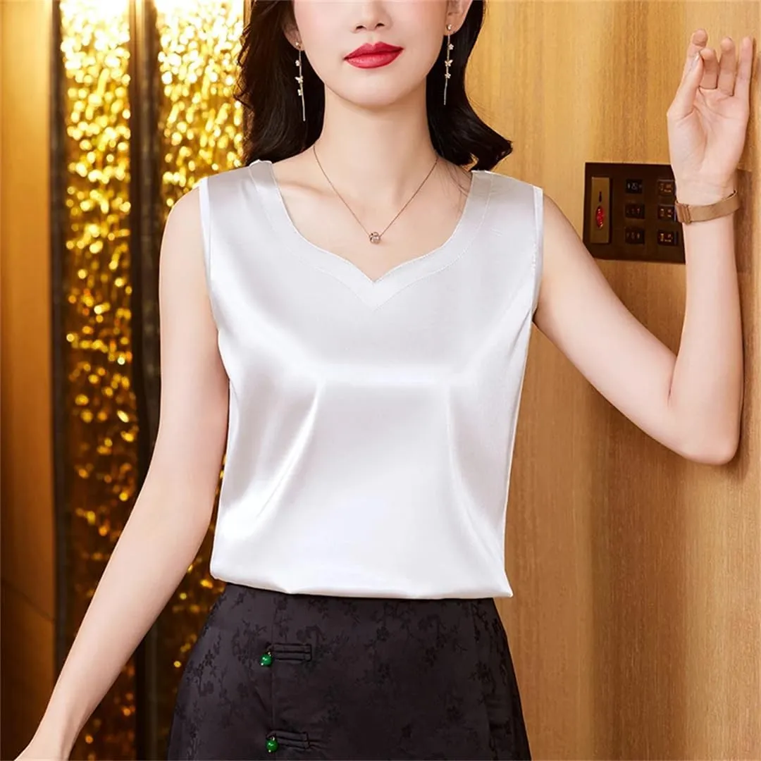 Women's Spring Summer Tank Tops V Neck Lace Splicing Mesh Vest Shirt Camisole