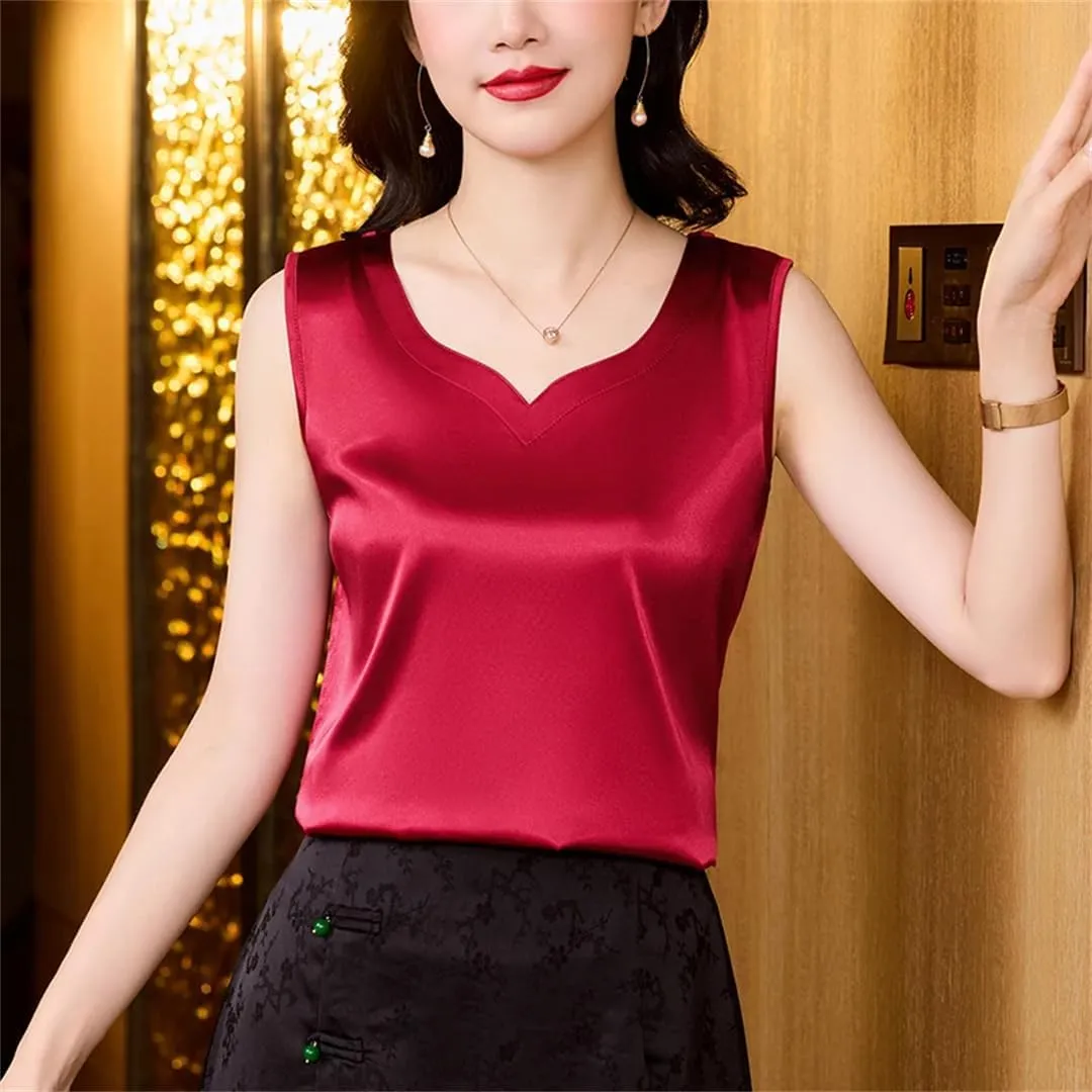 Women's Spring Summer Tank Tops V Neck Lace Splicing Mesh Vest Shirt Camisole