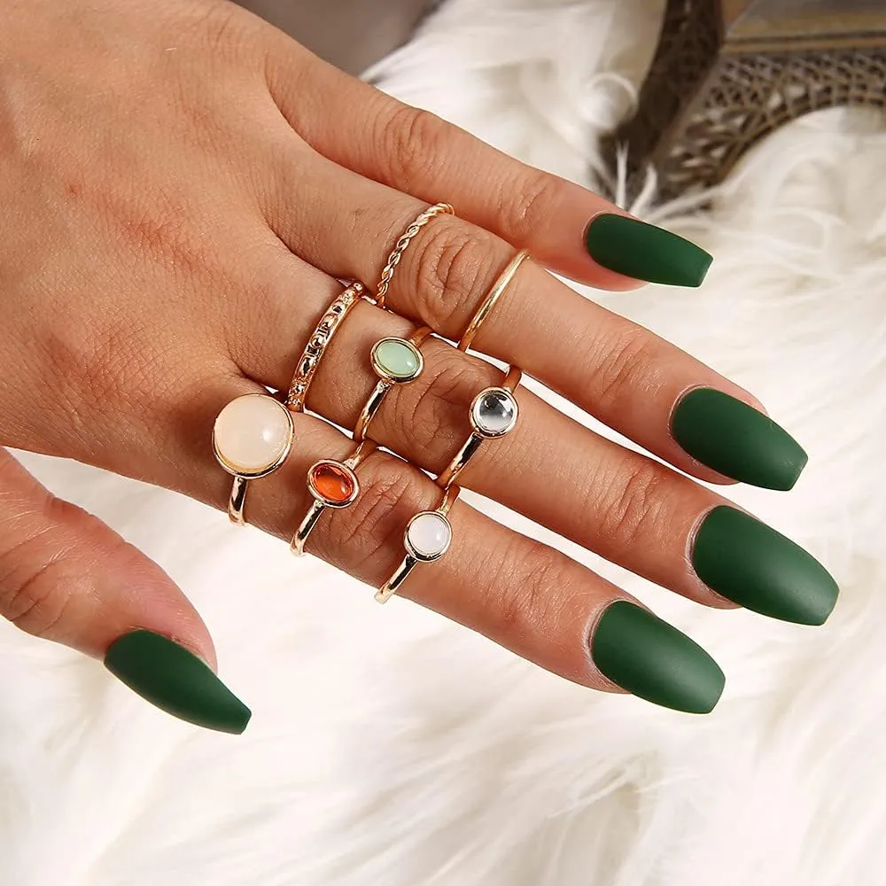 YOOESTORES82 Boho Vintage Crystal Ring Set, Rhinestone Knuckle Rings for Women, Gold Silver Bohemian Stackable Joint Midi Multiple Rings