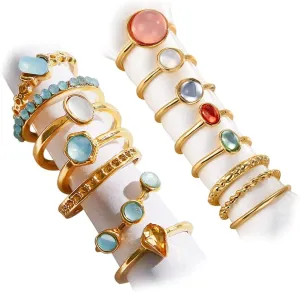 YOOESTORES82 Boho Vintage Crystal Ring Set, Rhinestone Knuckle Rings for Women, Gold Silver Bohemian Stackable Joint Midi Multiple Rings