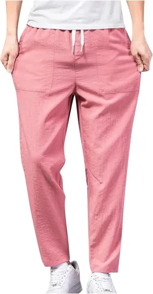 YUHGODO Straight-Leg Pants for Men Elastic Waist Drawstring Lightweight Comfy Trousers Slim-Fit Stretch Golf Pant for Work