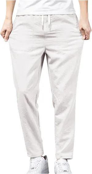 YUHGODO Straight-Leg Pants for Men Elastic Waist Drawstring Lightweight Comfy Trousers Slim-Fit Stretch Golf Pant for Work
