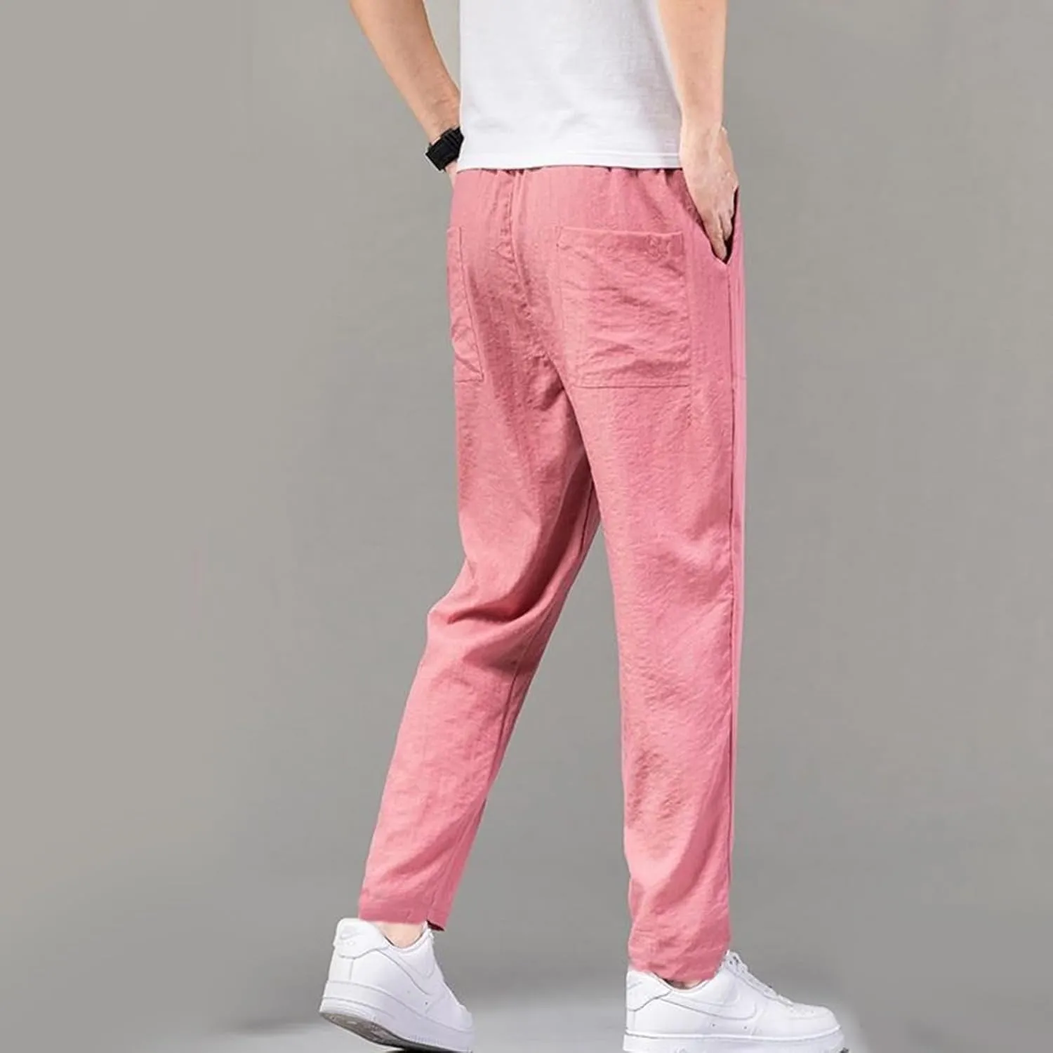YUHGODO Straight-Leg Pants for Men Elastic Waist Drawstring Lightweight Comfy Trousers Slim-Fit Stretch Golf Pant for Work