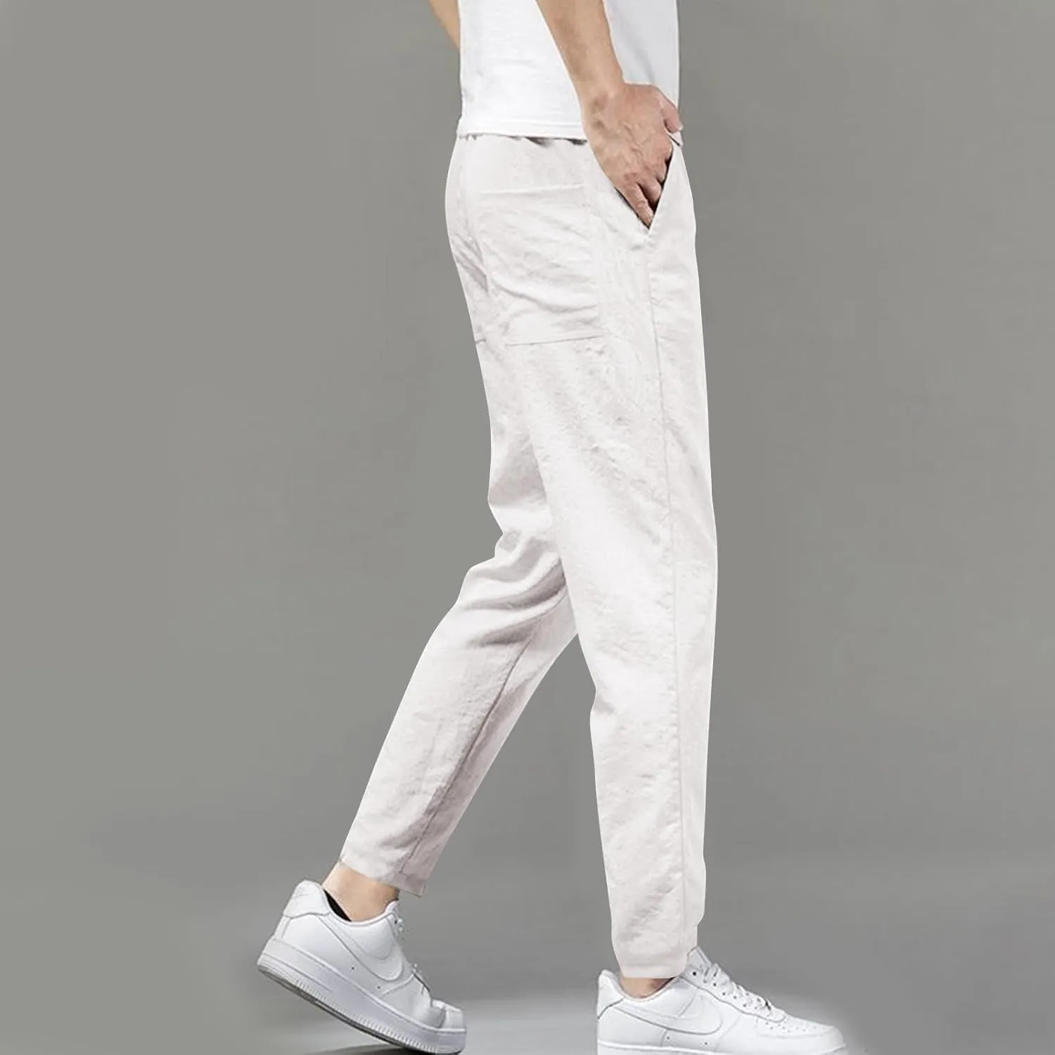 YUHGODO Straight-Leg Pants for Men Elastic Waist Drawstring Lightweight Comfy Trousers Slim-Fit Stretch Golf Pant for Work