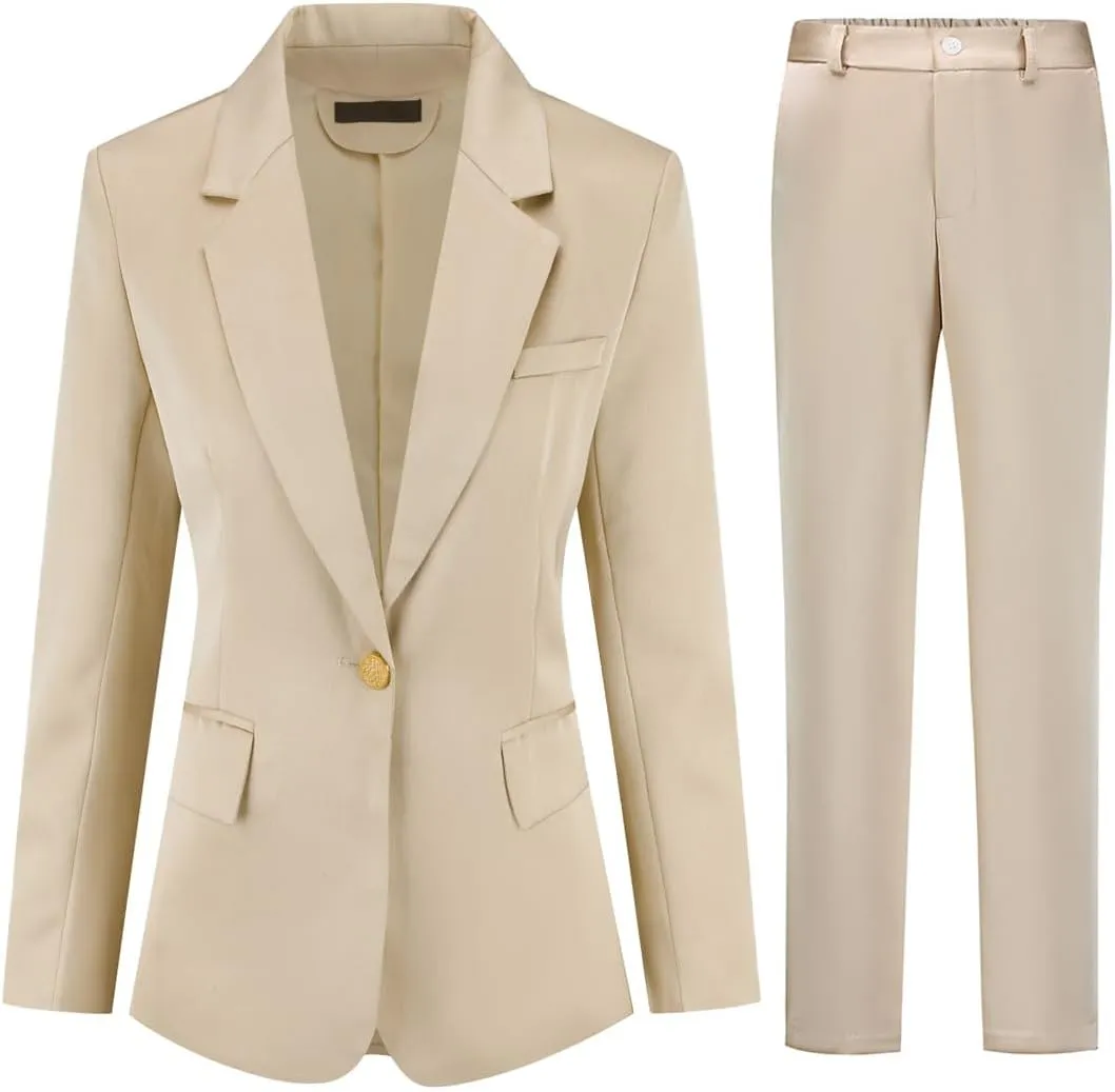 YUNCLOS Womens Business Suit Set 2 Piece Slim Fit Office Lady 1 Button Blazer and Pants