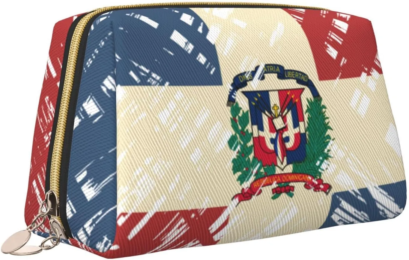 Zippered Carrying Pouch Bag Compatible With Dominican Republic Grunge Flag, Water Resistant Cosmetic Makeup Bag, Leather Cloth Travel Holder, Coin Portable Bag for Men Women Daily Storage