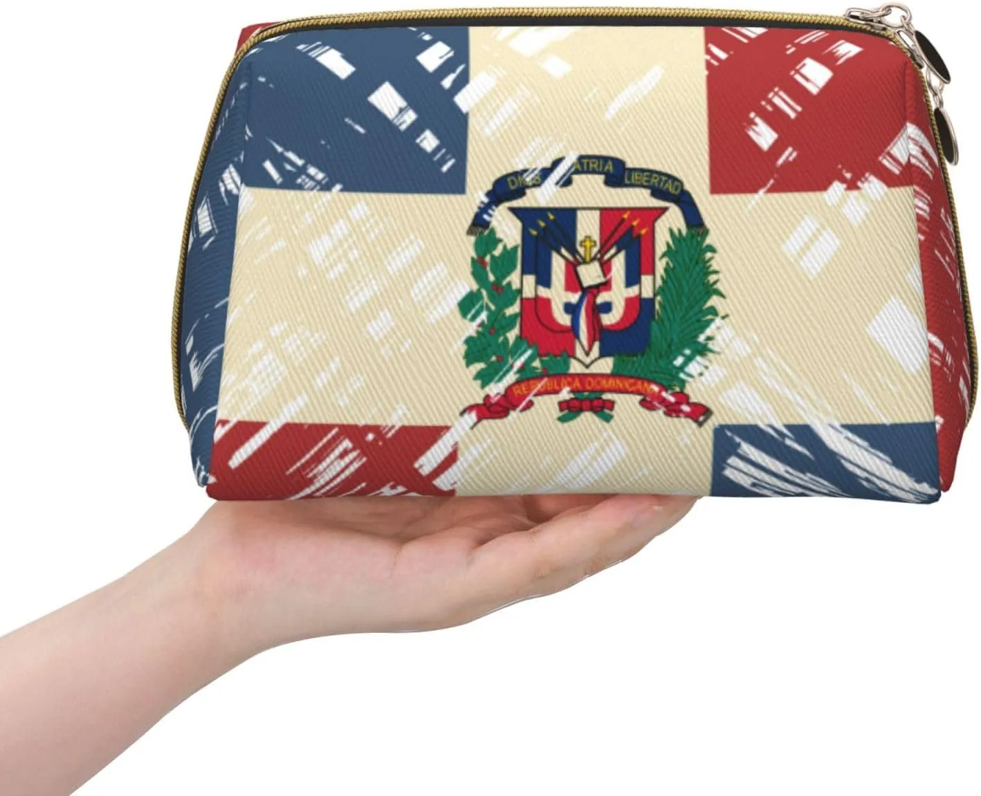 Zippered Carrying Pouch Bag Compatible With Dominican Republic Grunge Flag, Water Resistant Cosmetic Makeup Bag, Leather Cloth Travel Holder, Coin Portable Bag for Men Women Daily Storage